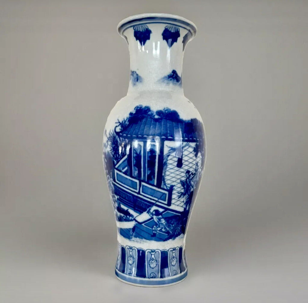Qianlong Dynasty Mark Blue and White  Vase with Samurai fighting Hand,Paint,