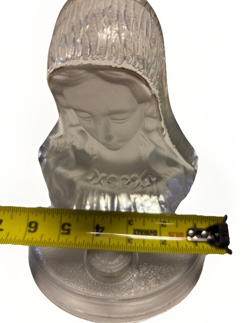 Vintage Frosted Glass Virgin Mary Sculpture Figurine by Viking W Candle Stand