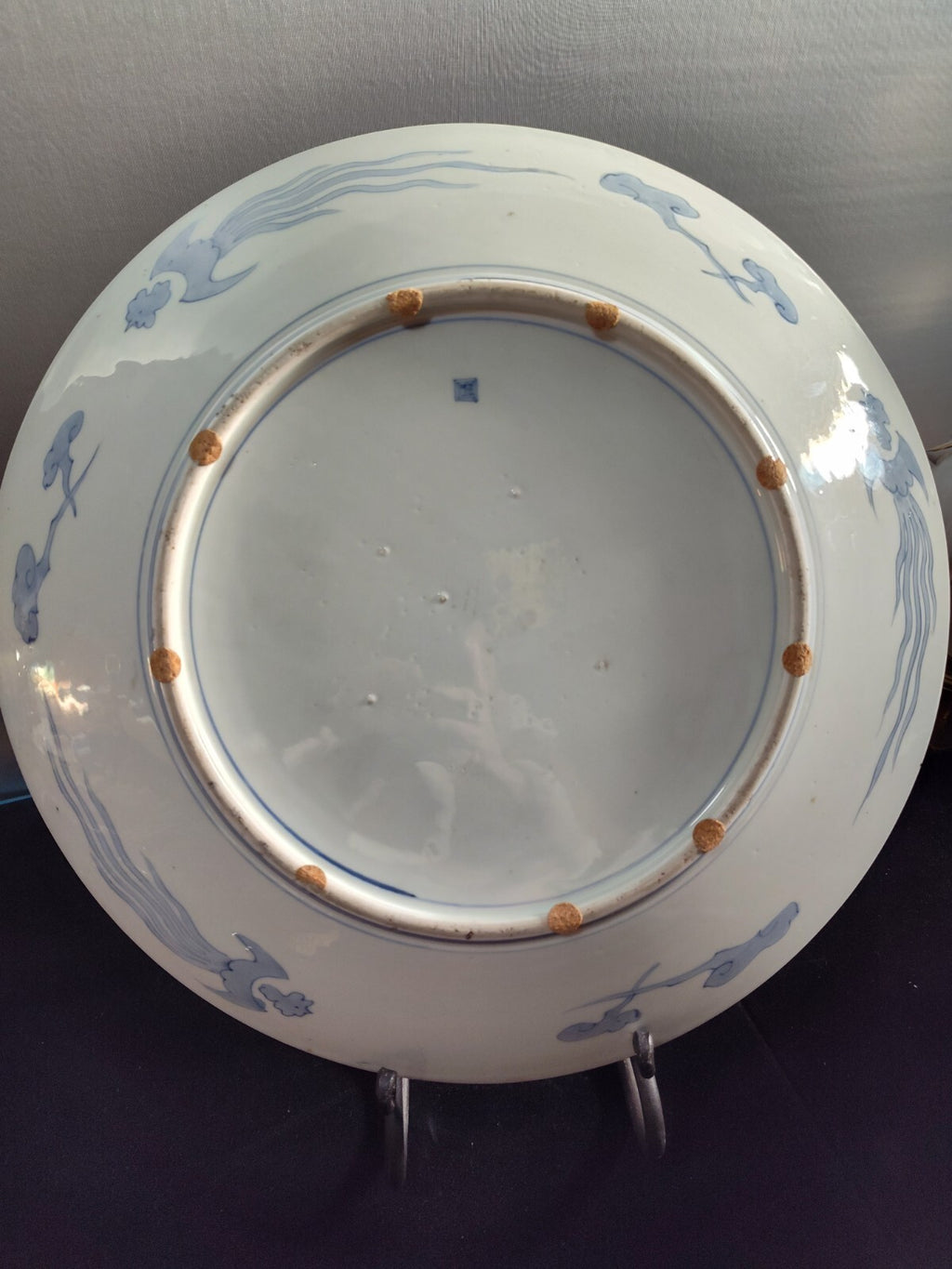 18"In XLARGE 19th C. JAPANESE PORCELAIN CHARGER, mountains, birds