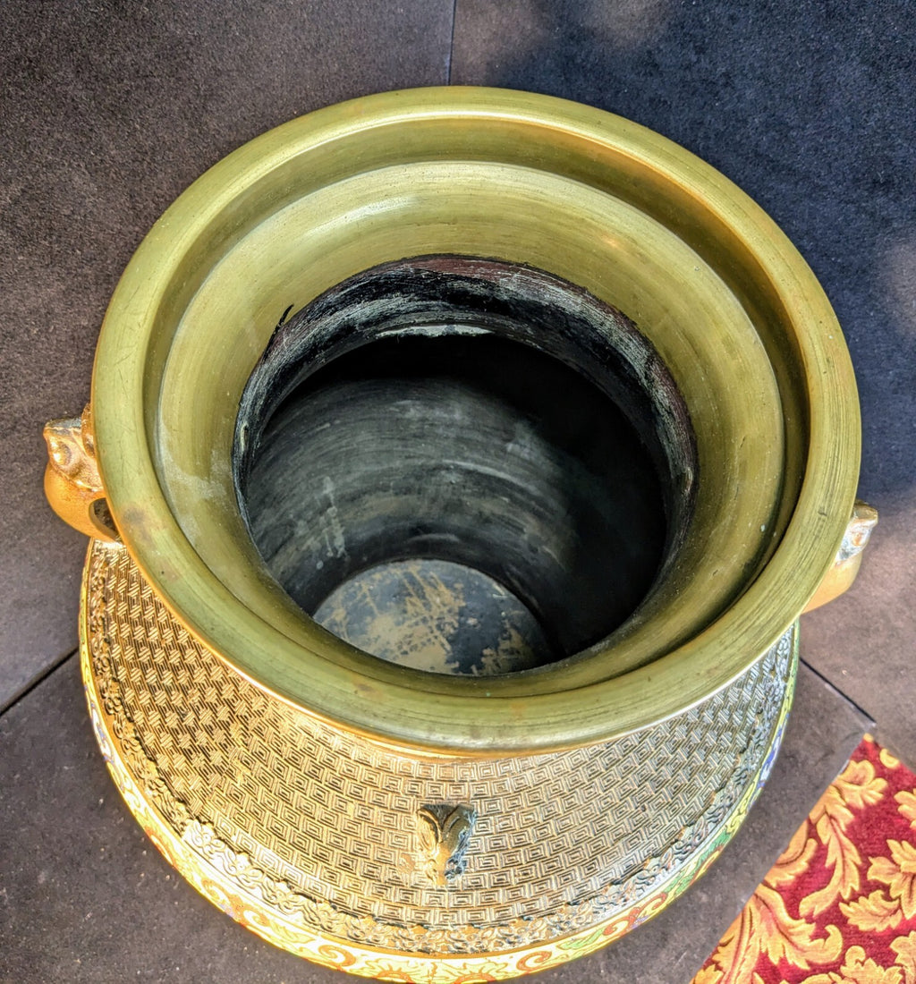 Japanese  Champlevé /Cloisonné Vase Bronze & Enamel 18" Height  12"Diameter