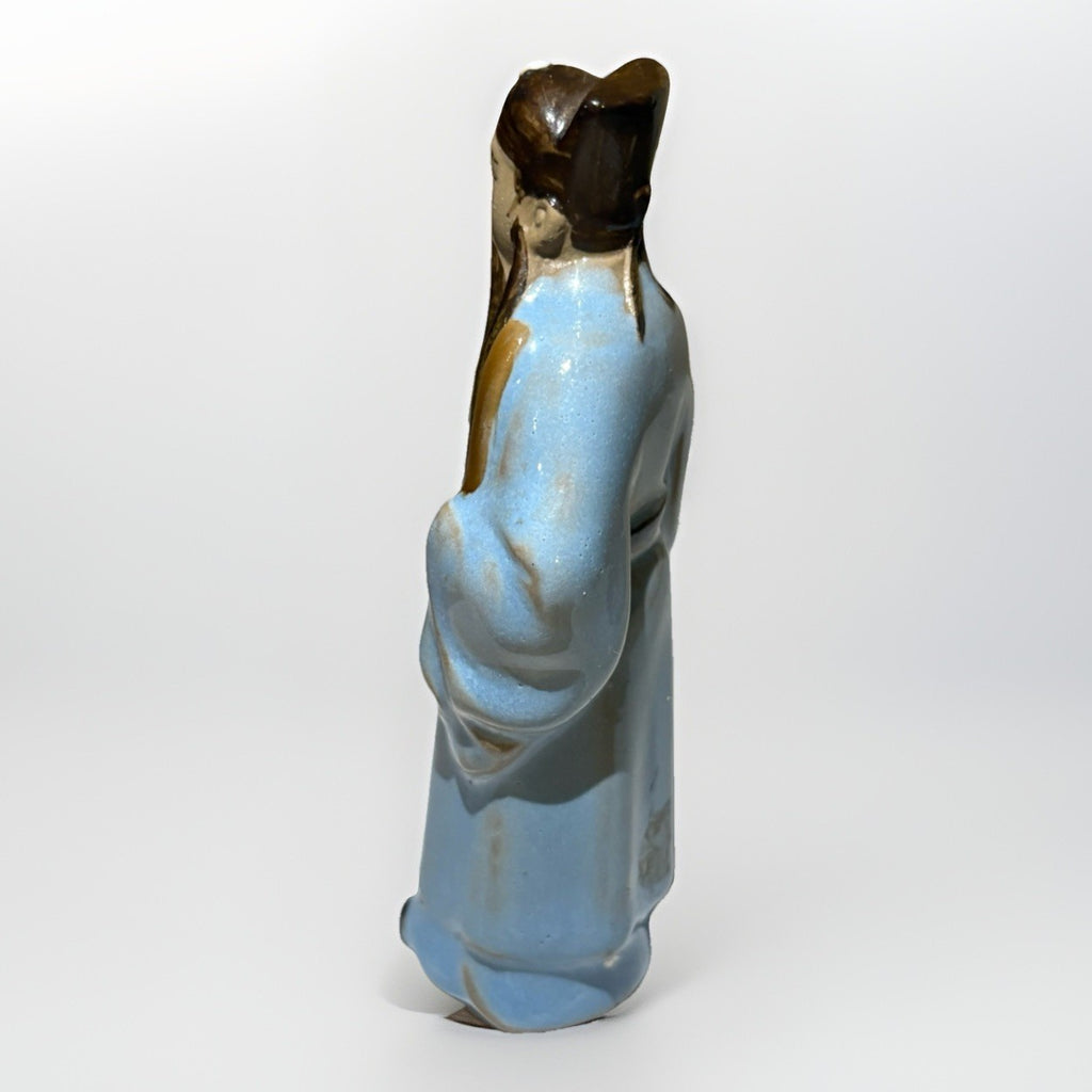 Vintage Chinese Scholar Figurine Blue Celadon Glaze 4” Statue