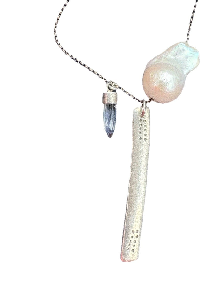 CHAN LUU - GREY MIX LAYERING PEARL CHARM NECKLACE Retail $320