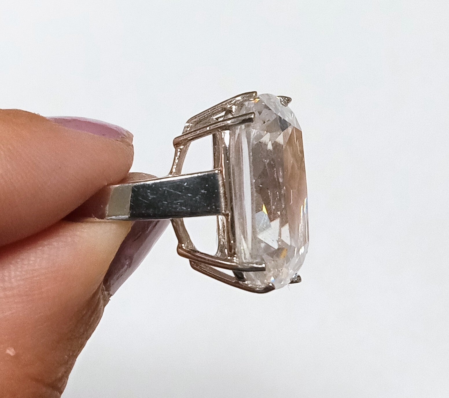 Chunky Emerald Cut Quartz Sterling Silver Vintage RingSize 5