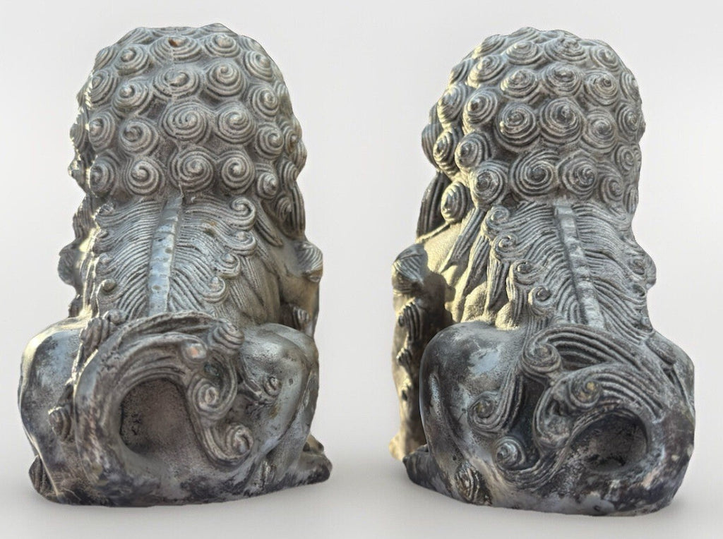 Vintage Metal FOO DOGS: Pair of Heavy Metal Foo Dog. 6”x4”x3”