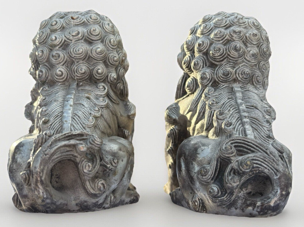 Vintage Metal FOO DOGS: Pair of Heavy Metal Foo Dog. 6”x4”x3”