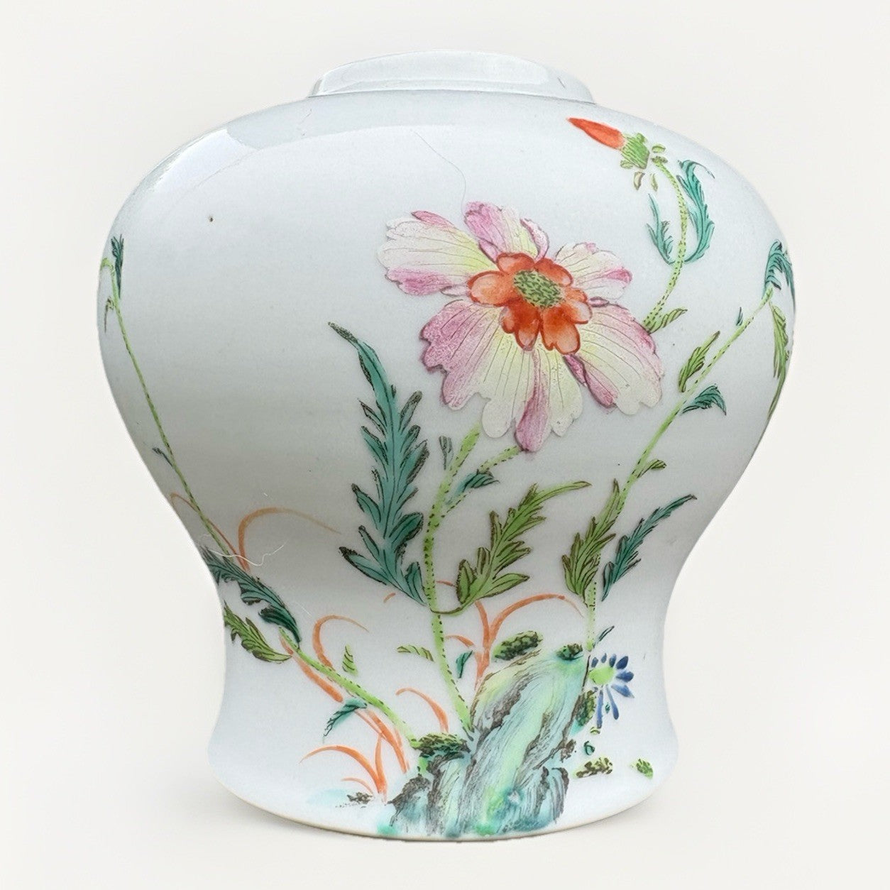 Antique Chinese Hand Painted Porcelain Scholar Vase Floral Republic Era