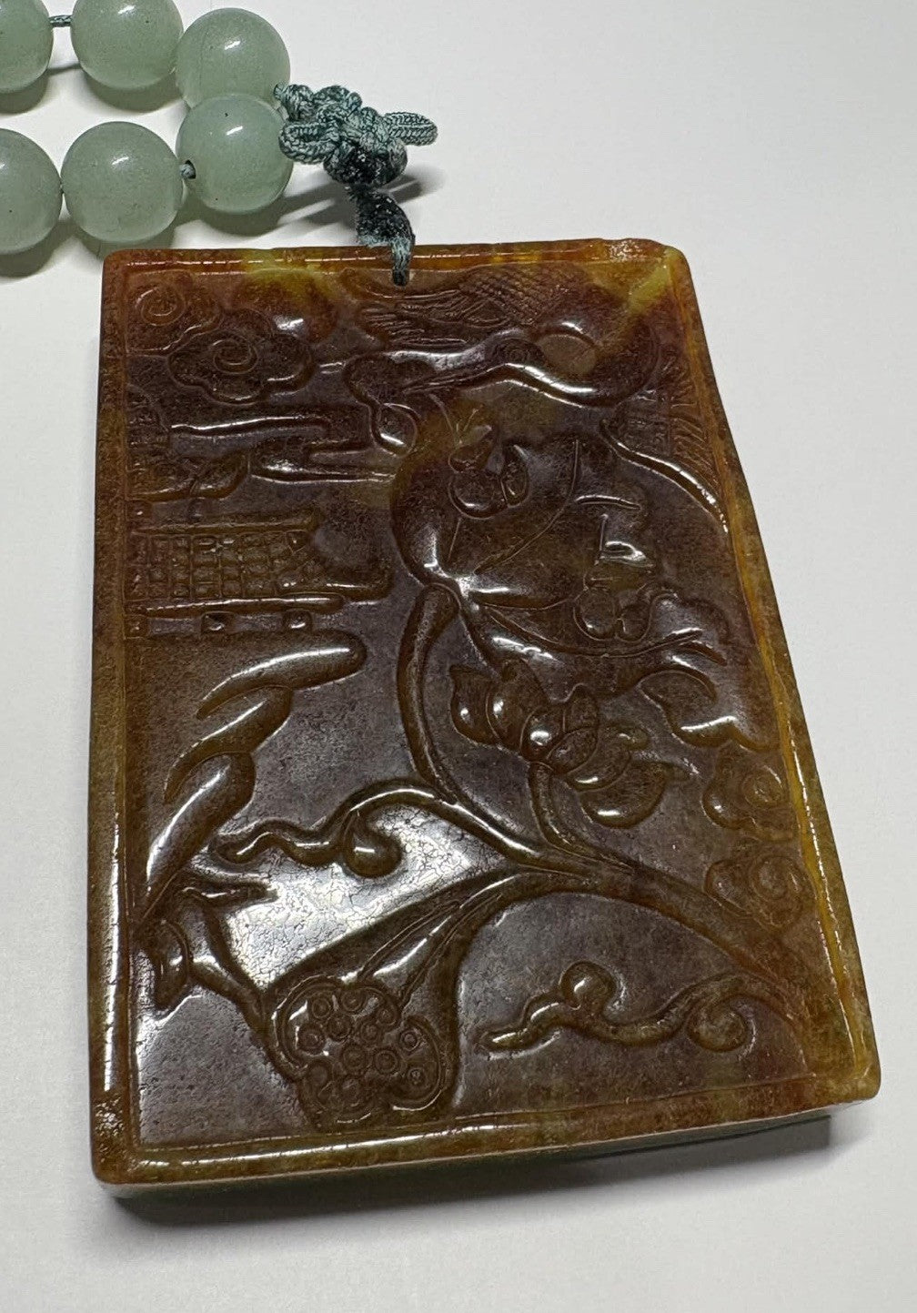 Antique Double-Sided Chinese Carved Jade Plaque Pendant,
