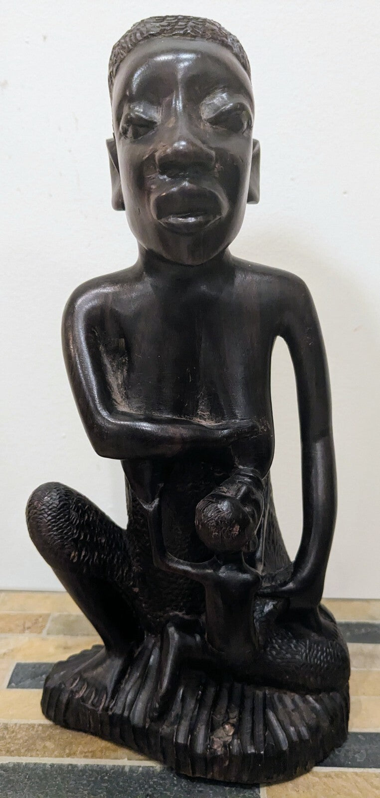 Old African Wood Carver Mother & Child Sculpture 11”