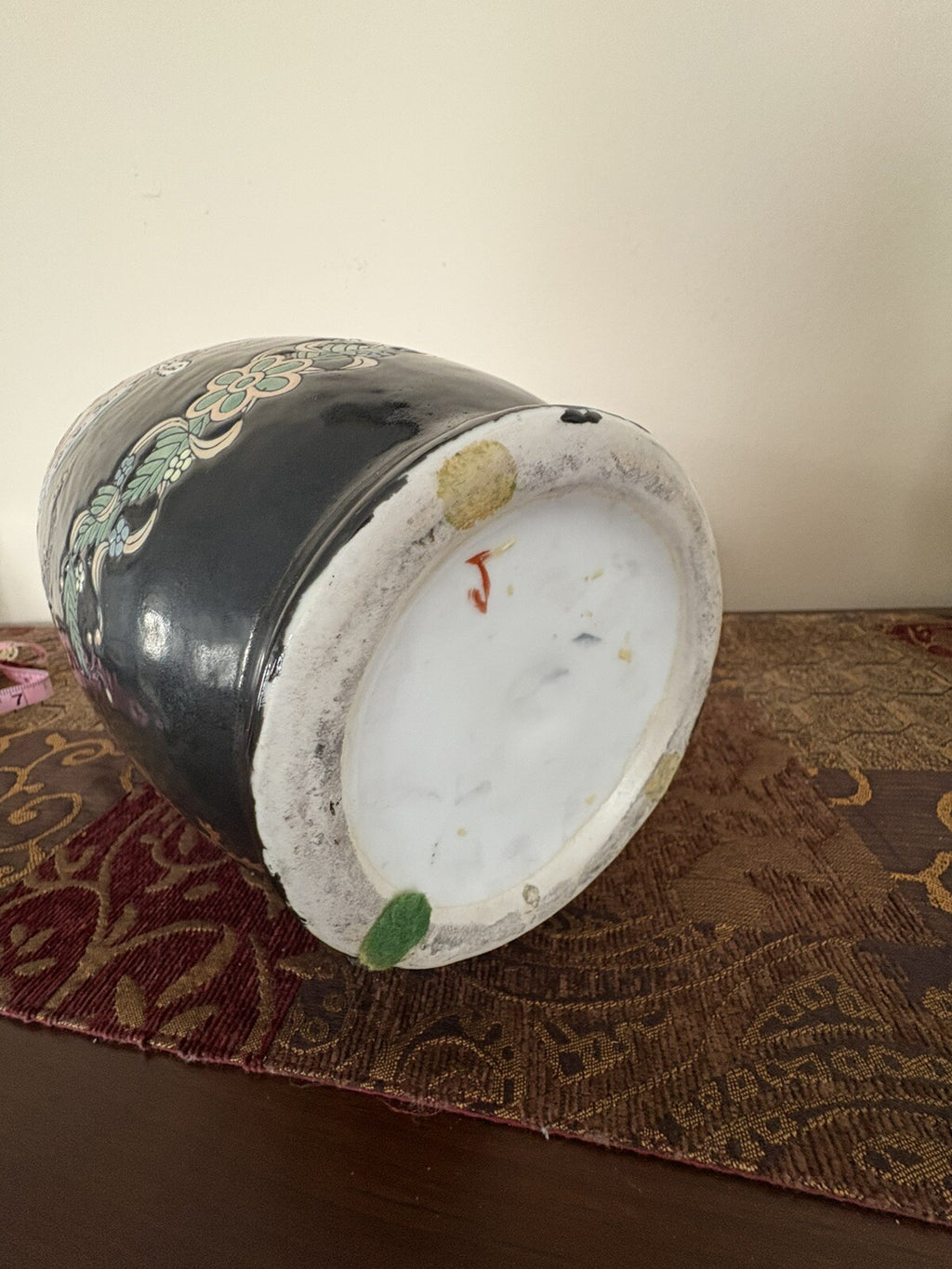 Vintage Mid Century large Asian Style Vase Enamel Porcelain Beautiful 14”