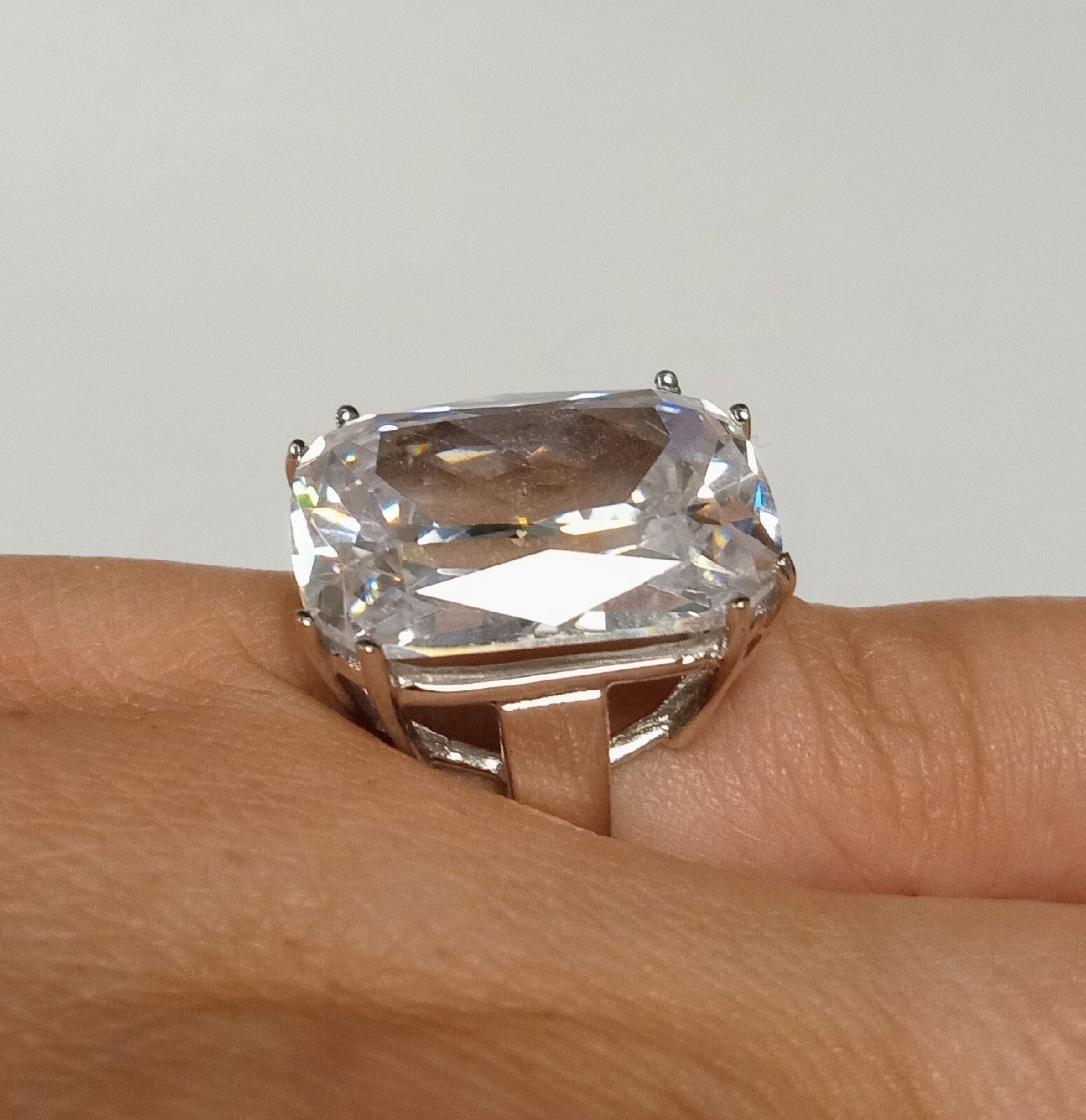 Chunky Emerald Cut Quartz Sterling Silver Vintage RingSize 5