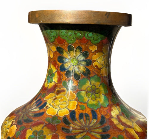 3 Piece Set of Fine Antique Chinese Cloisonne Vases & Bowl