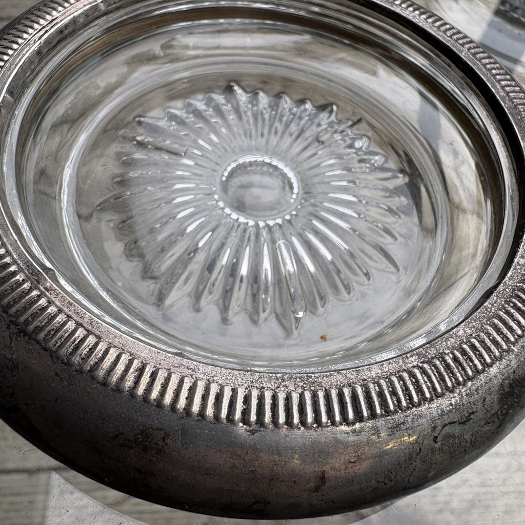 Vintage Sterling Silver Weighted Glass Coasters Set of 4 Starburst Crystal