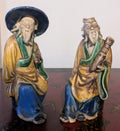 PAIR ANTIQUE MUD MAN 1890-1919 CHINESE FIGURE MAJOLICA POTTERY GLAZED