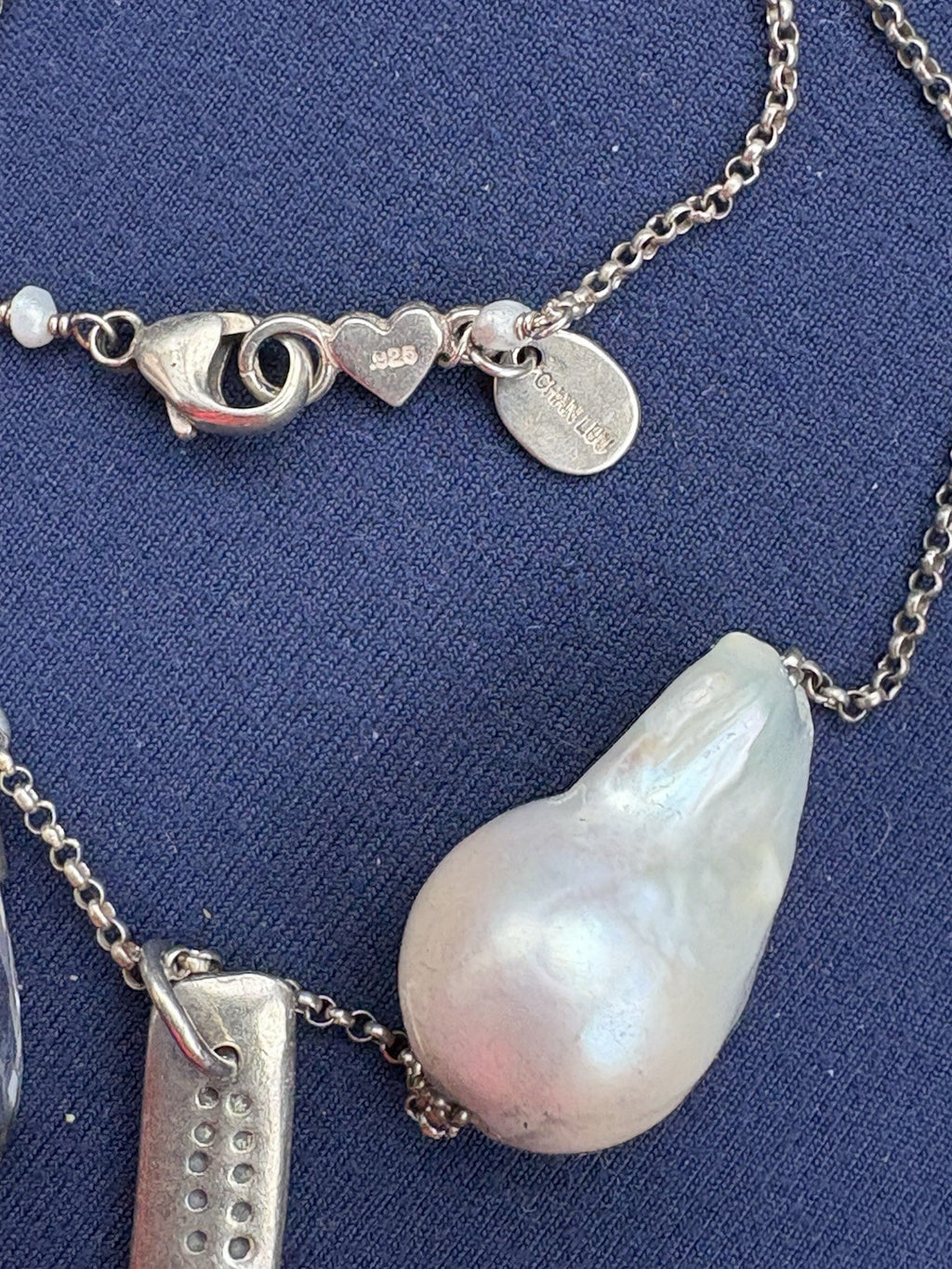 CHAN LUU - GREY MIX LAYERING PEARL CHARM NECKLACE Retail $320
