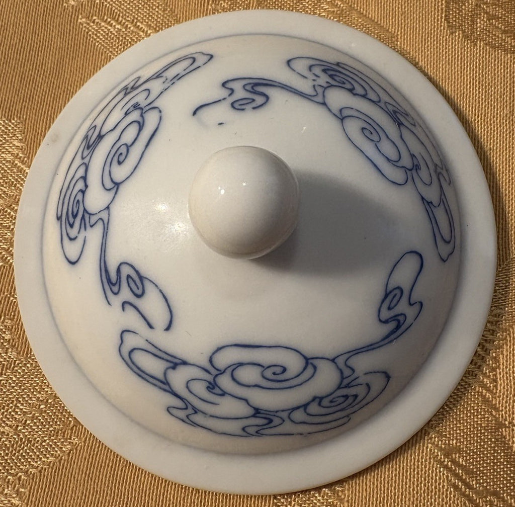 Vintage Blue White Dragon Porcelain Lidded Tea Mug Set Japan Nihon