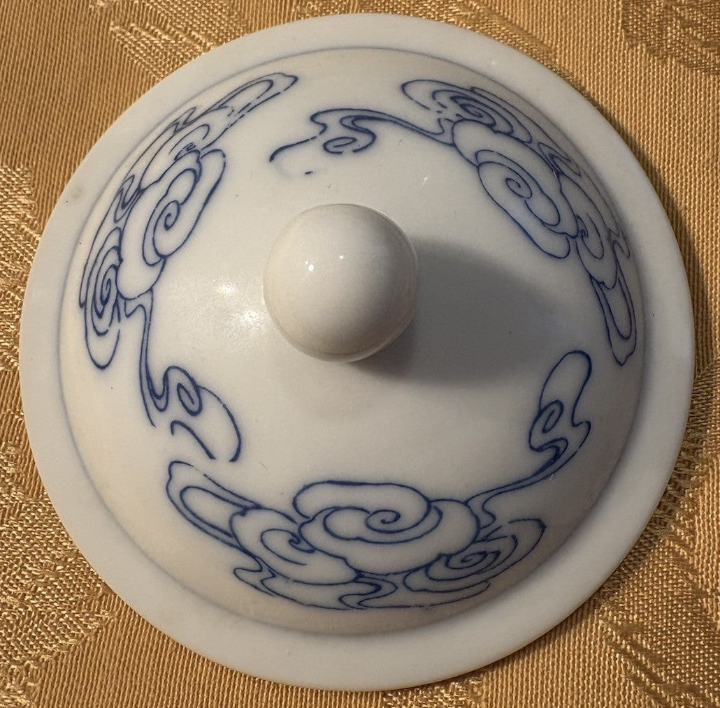 Vintage Blue White Dragon Porcelain Lidded Tea Mug Set Japan Nihon