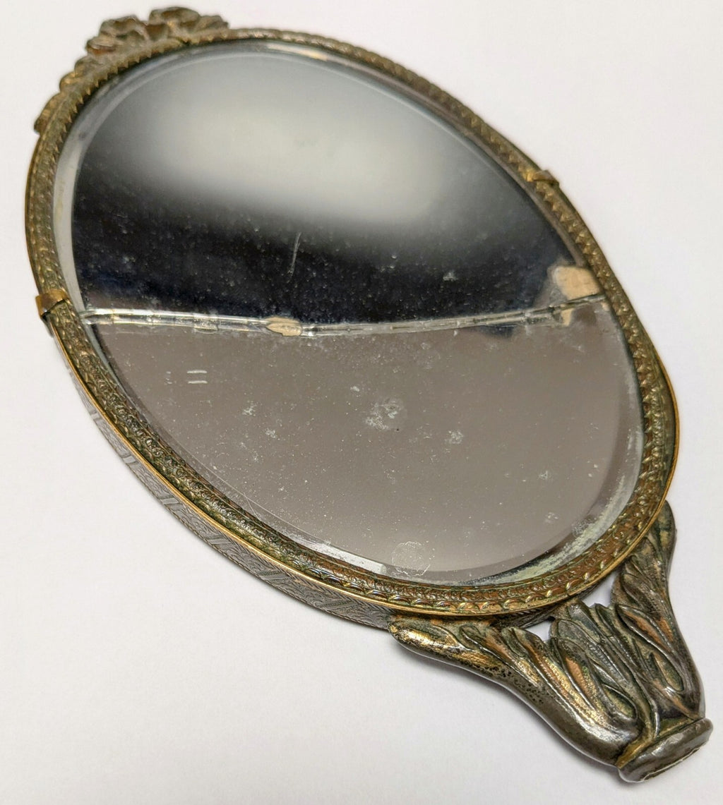 Antique Vanity Mirror French Gilt Bronze Style Oval For Repair