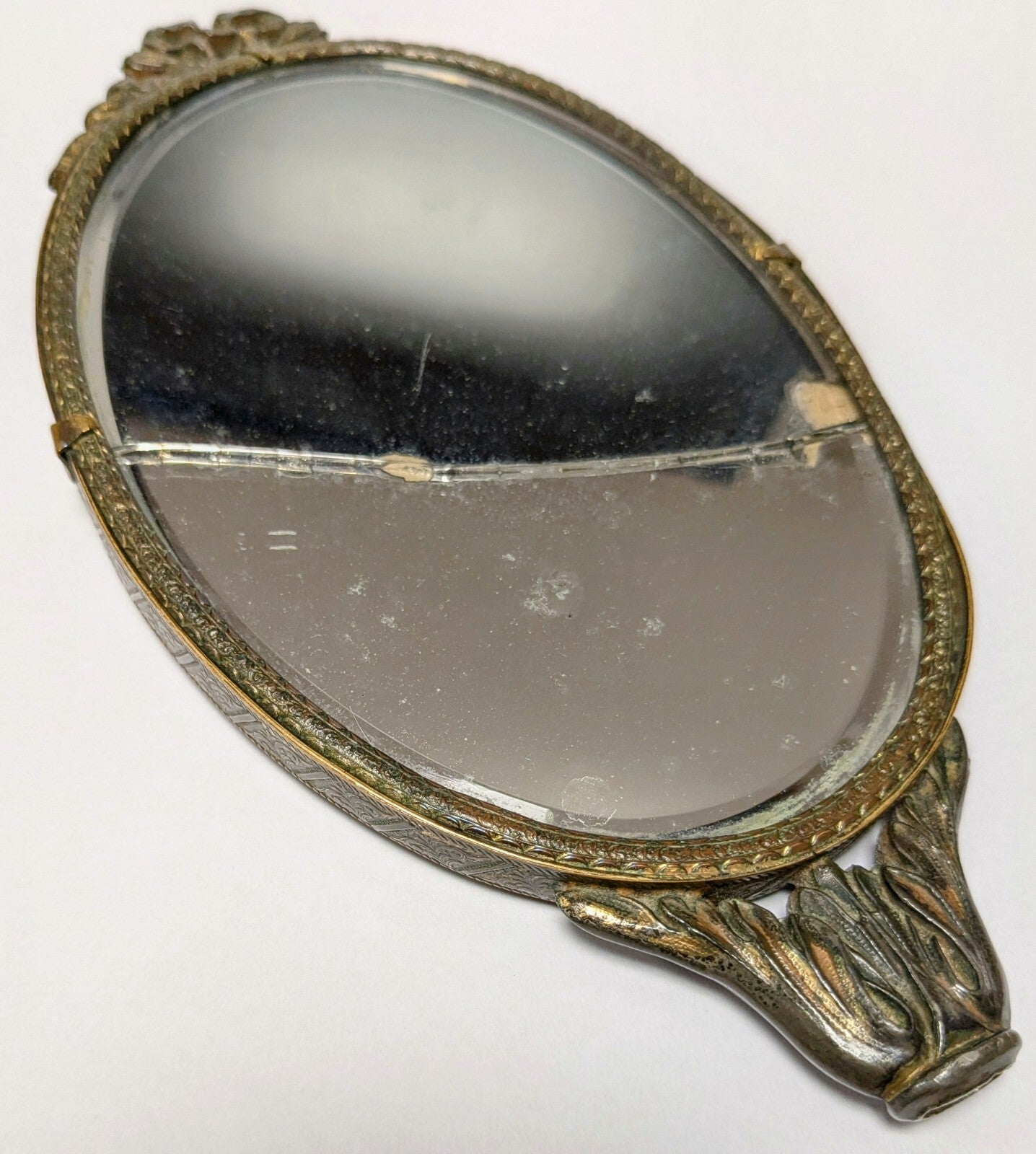 Antique Vanity Mirror French Gilt Bronze Style Oval For Repair