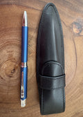 Cross Blue Satin Chrome Ballpoint Pen w/  Leather Case
