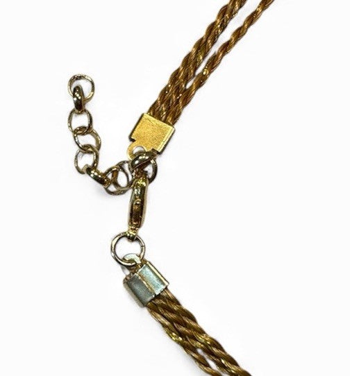 Large Green Aventurine Pendant Necklace on Braided Gold-Tone Chain-Boho