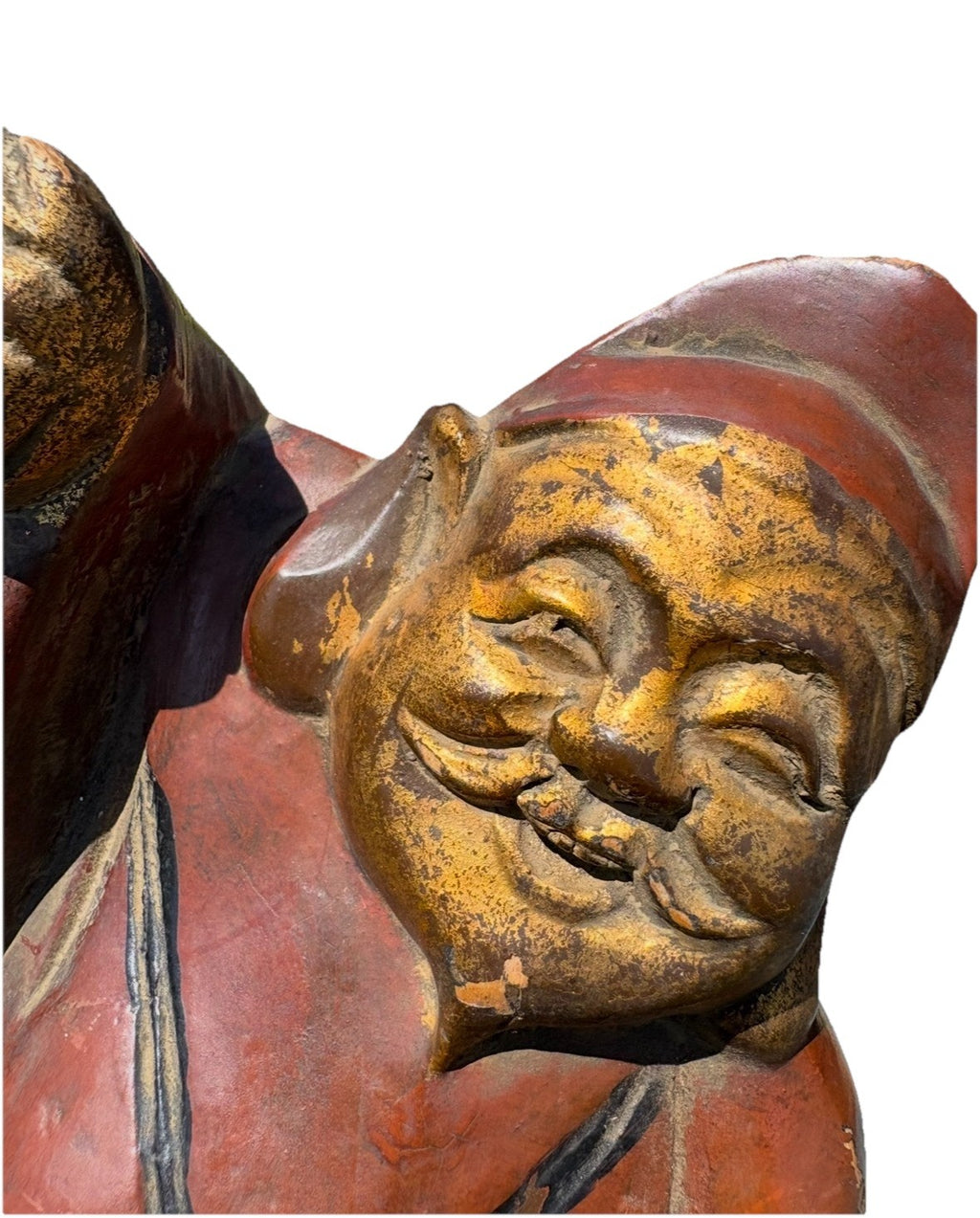 Antique Japanese Ebisu Fisherman Wood Carving Statue Folk Art Figure