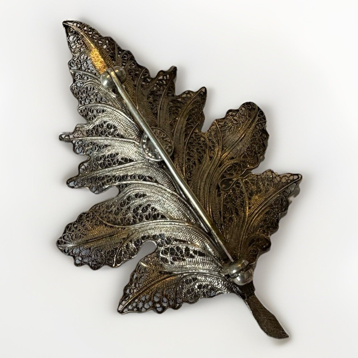 Vtg Topazio 925 Sterling Silver Filigree Leaves Brooch Portugal Stamped