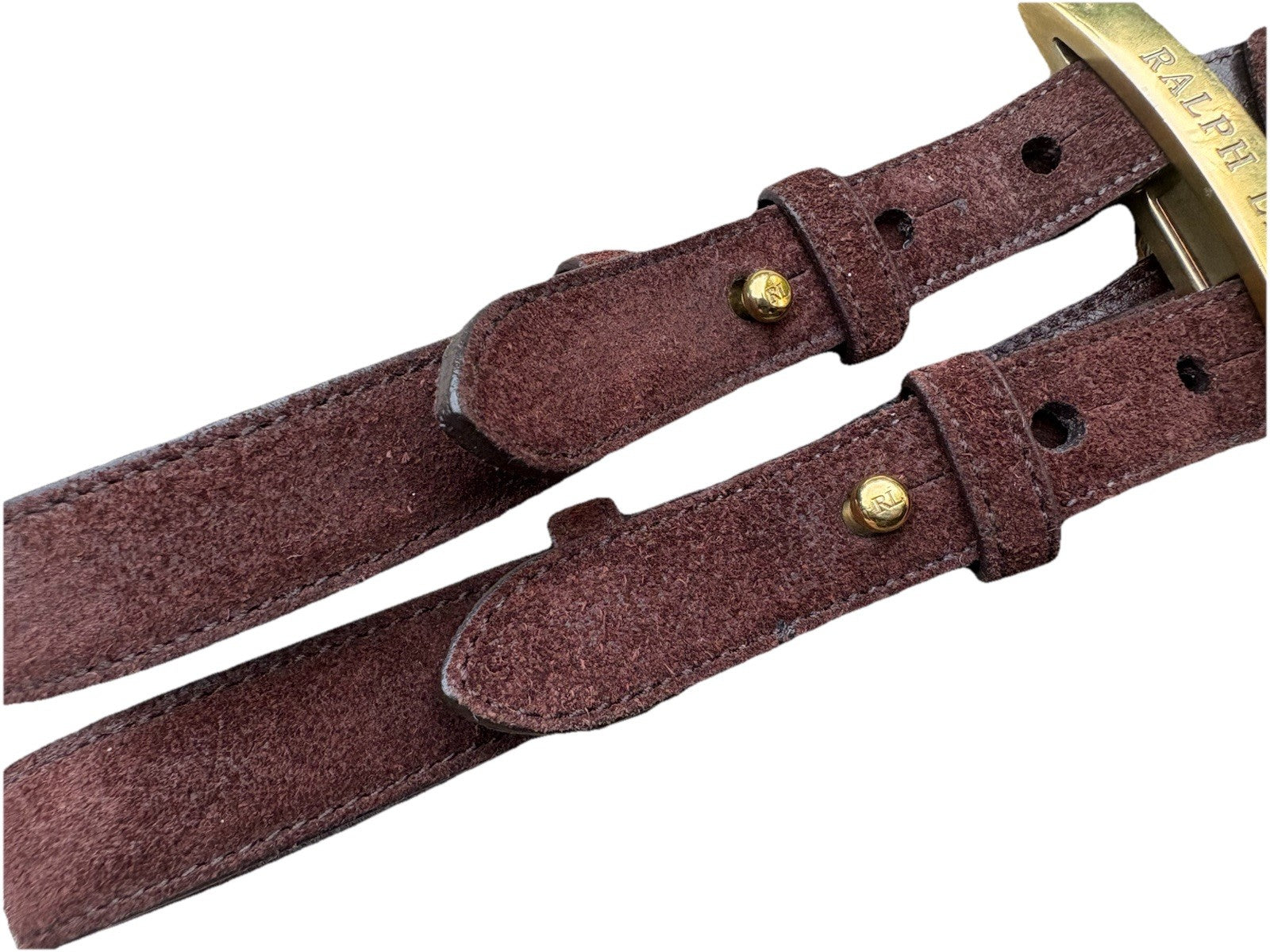 Ralph Lauren Collection Brown Suede Leather Equestrian Belt Brass Buckle M Italy