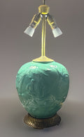 Art Deco 1920s Celadon Porcelain Lamp w/ Brass Double Socket Base