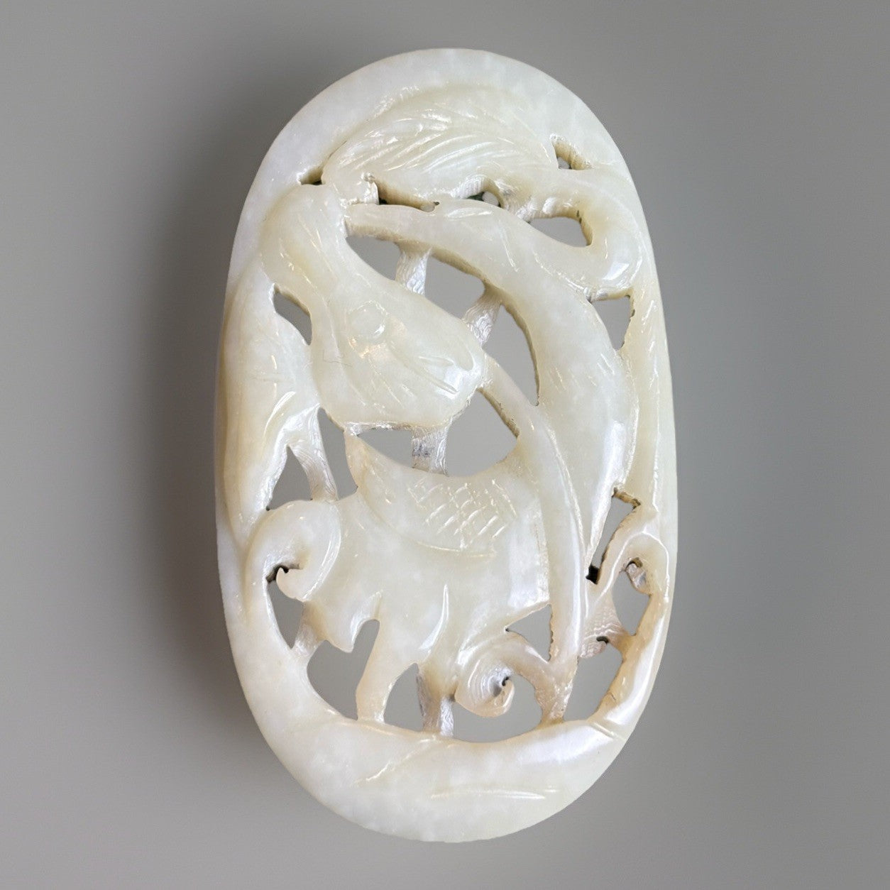 Antique Qing Dynasty White Jade Phoenix & Horse Plaque – Symbol of Virtue 33 Gr