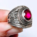 925 Sterling Silver Vintage Lab-Created Ruby 1988 School Ring Size 7 Beautiful