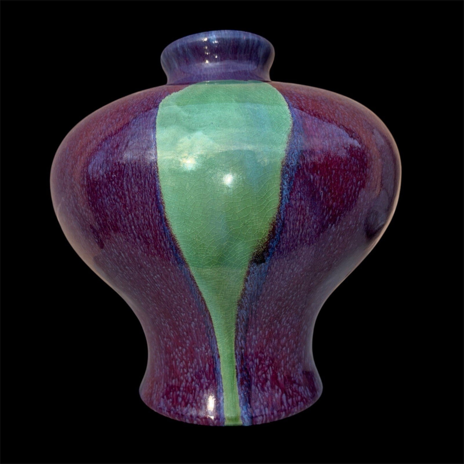 Unique Chinese Flambé Meiping Vase Blue/Purple/green/red 15”tall