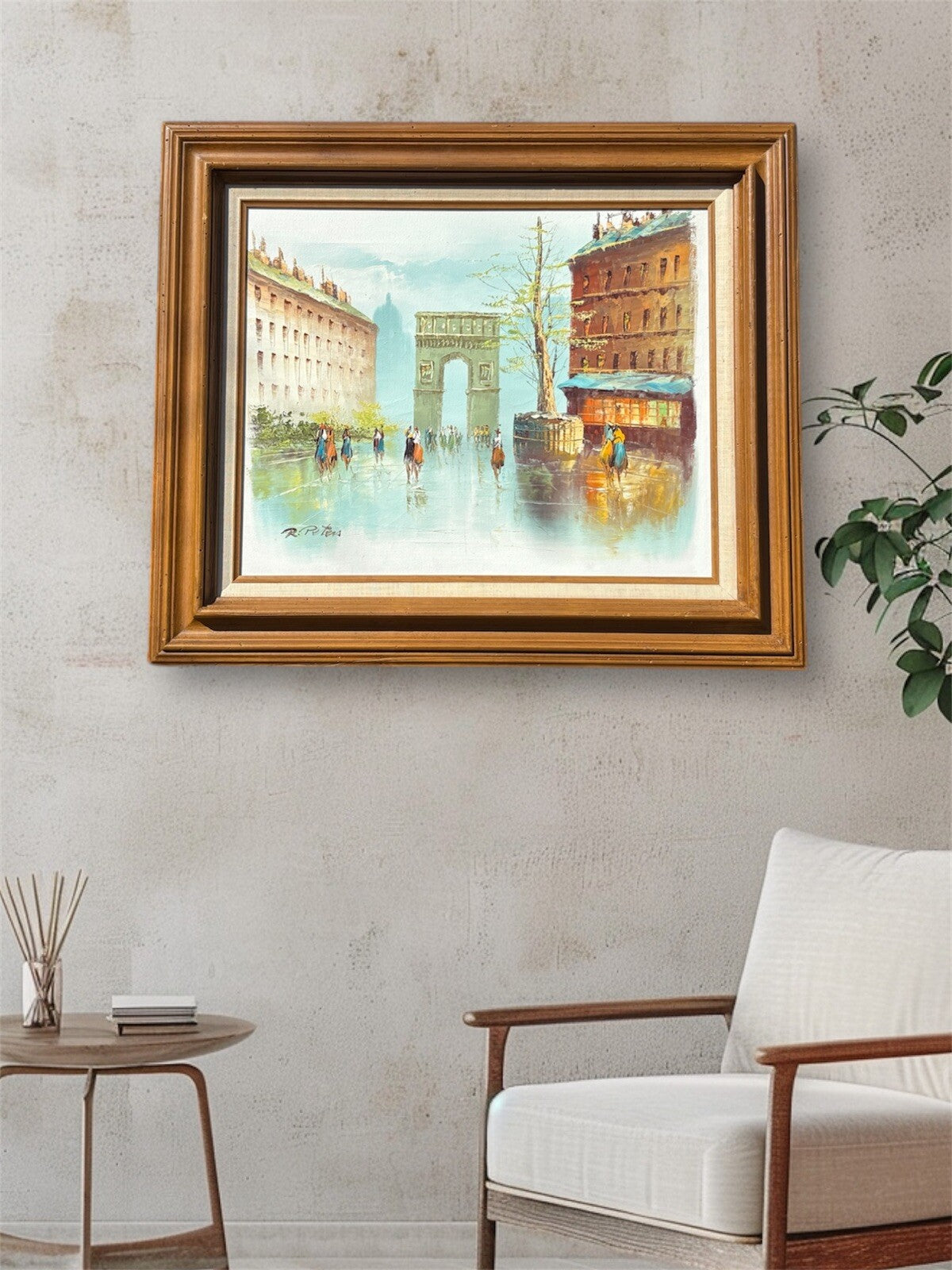 Vintage PARIS SHOPPING DISTRICT ORIGINAL PAINTING SIGNED R. Peter’s 27”X23” VG