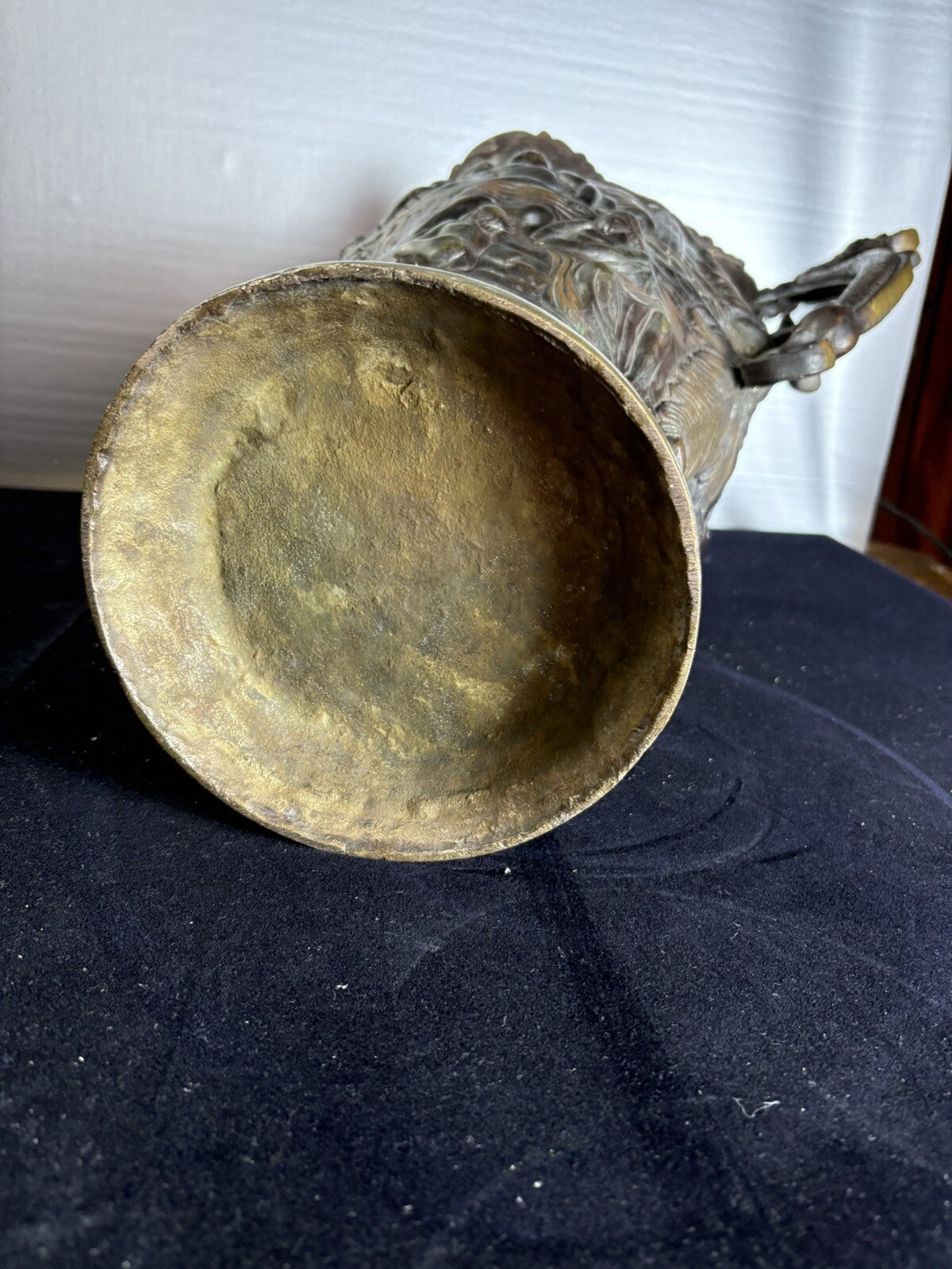 18” Rare Antique Bronze Urn Dragon Handles Mythological Relief 19th Century Art