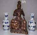 Antique Pair Large Blue & White Foo Dog Vases, 37” Tall,  Chinese Porcelain