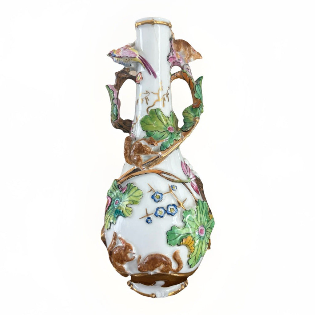 Antique Continental Porcelain Vase Figural Birds Squirrels Gilt
