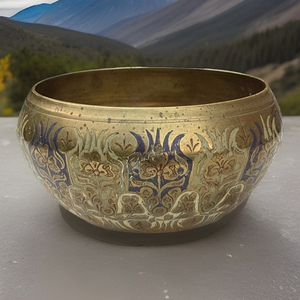 ANTIQUE BRASS ENGRAVED BOWL MARKED Made In India