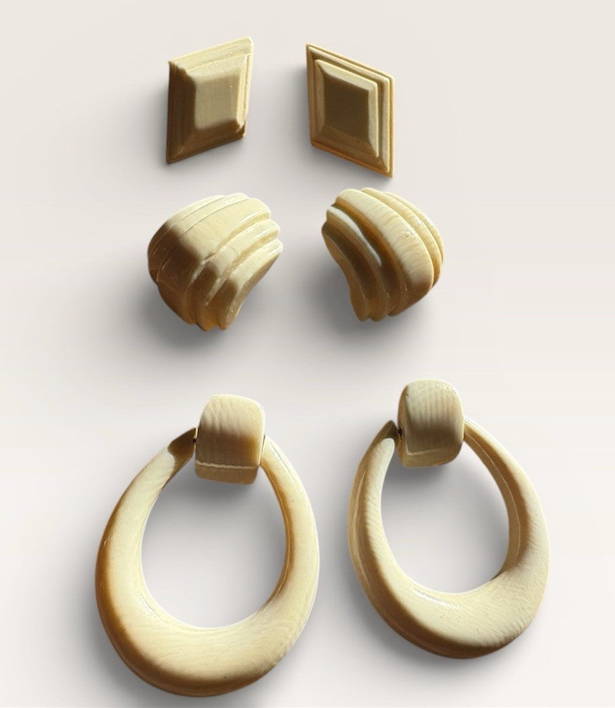 14K Gold Post Carved Earrings Set Of 3 Vintage