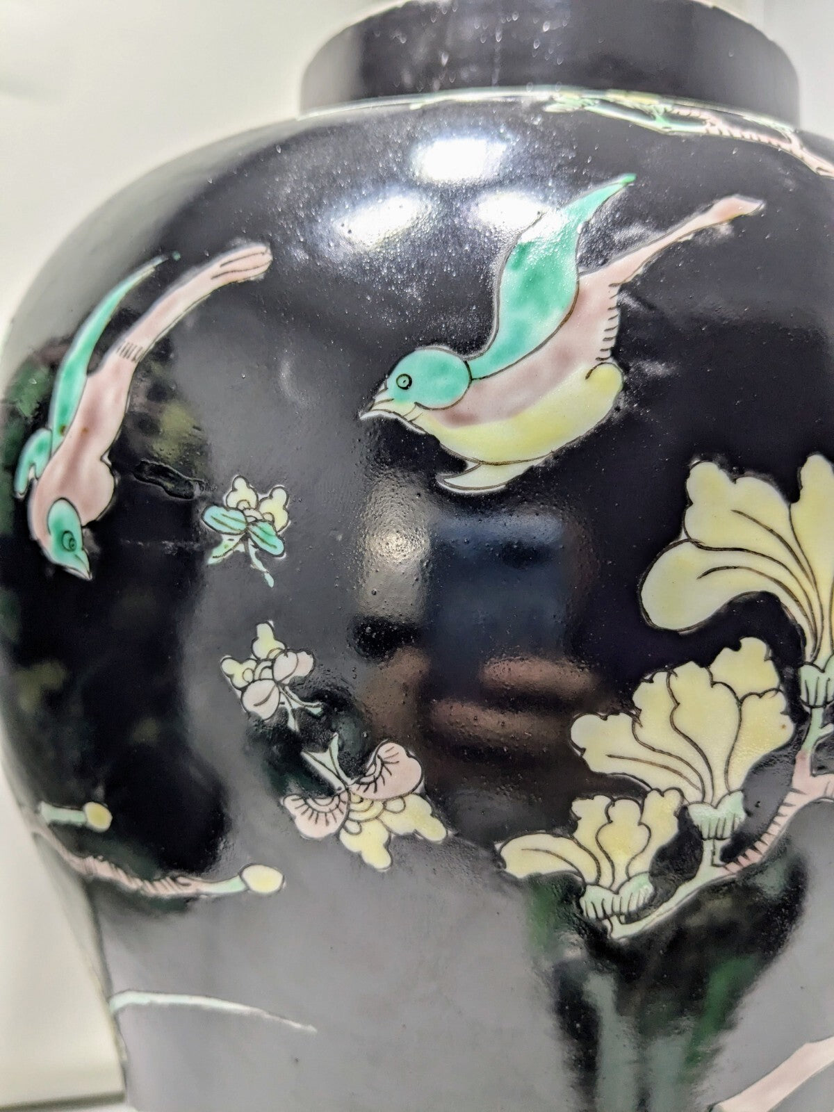 Pair Antique Chinese Famille Noire porcelain Lidded Jars-kangxi Mark Qing Black