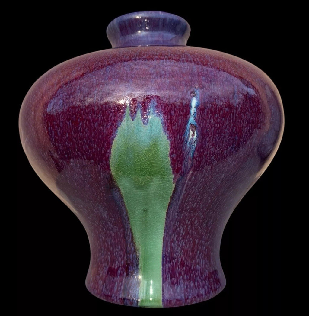 Unique Chinese Flambé Meiping Vase Blue/Purple/green/red 15”tall