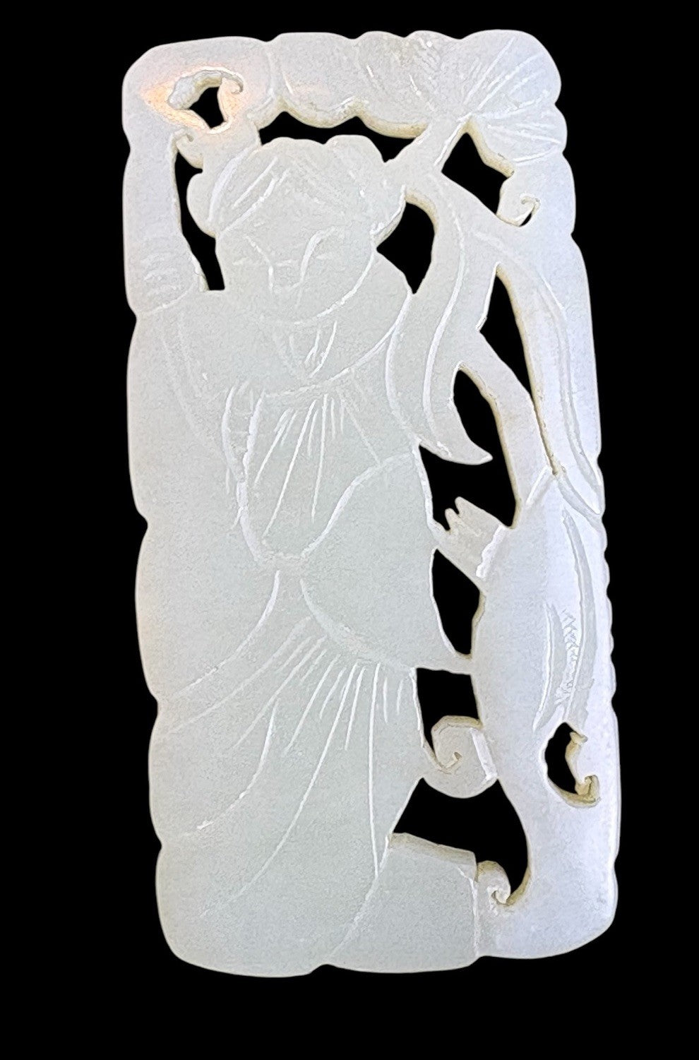 Antique Old Chinese  Natural White Carved Double Sided Plaque