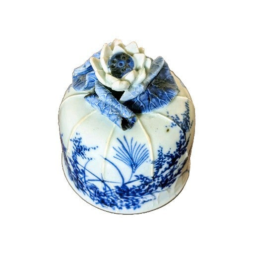 Rare 19thC Victorian Blue White Porcelain Pitcher Floral Relief Teapot Antique