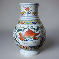 Antique Chinese Doucai Longevity Vase w/ Peaches & Qianlong Mark