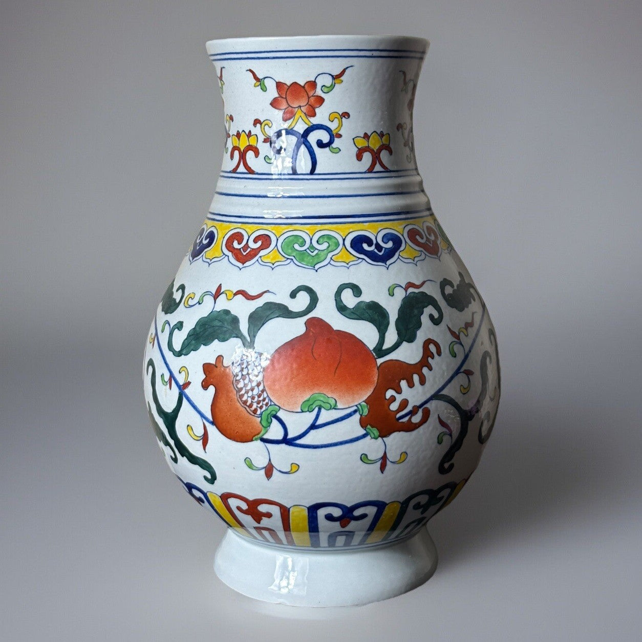 Antique Chinese Doucai Longevity Vase w/ Peaches & Qianlong Mark