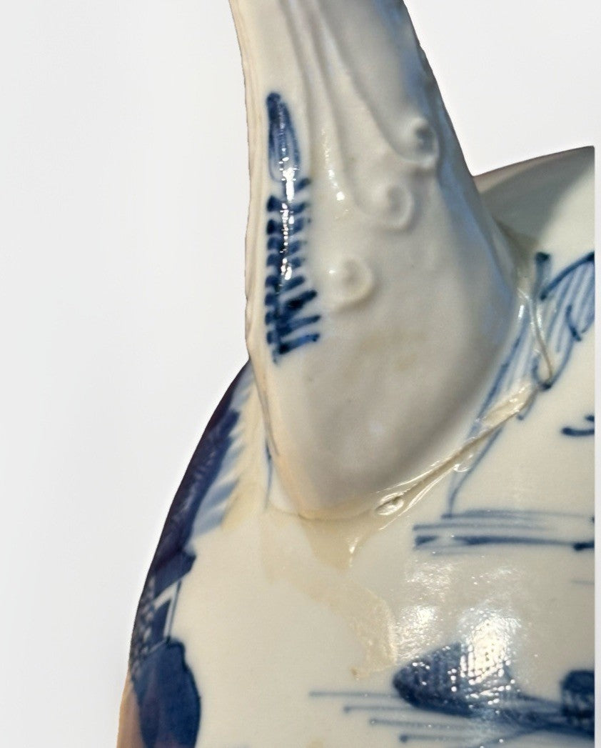 Antique Chinese Export Blue & White Porcelain Teapot – Landscape c1900 Repair