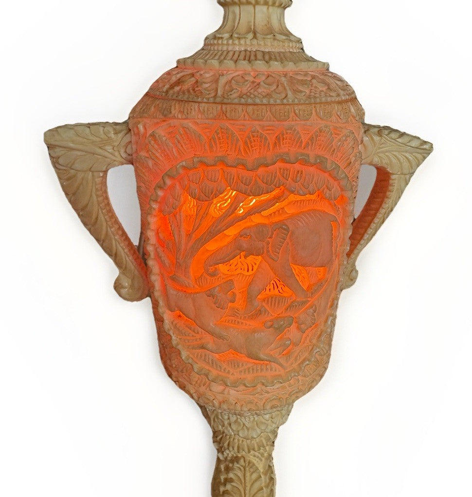18” Antique Carved Asian Lamps Pair – European Plug, Original Bulbs Rare