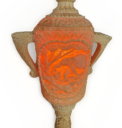 18” Antique Carved Asian Lamps Pair – European Plug, Original Bulbs Rare