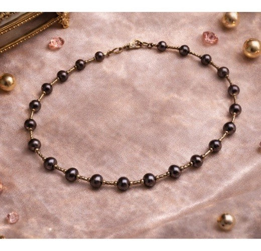 Vintage Sterling Silver 925 Dark Gray Freshwater Pearl Necklace 11” Child