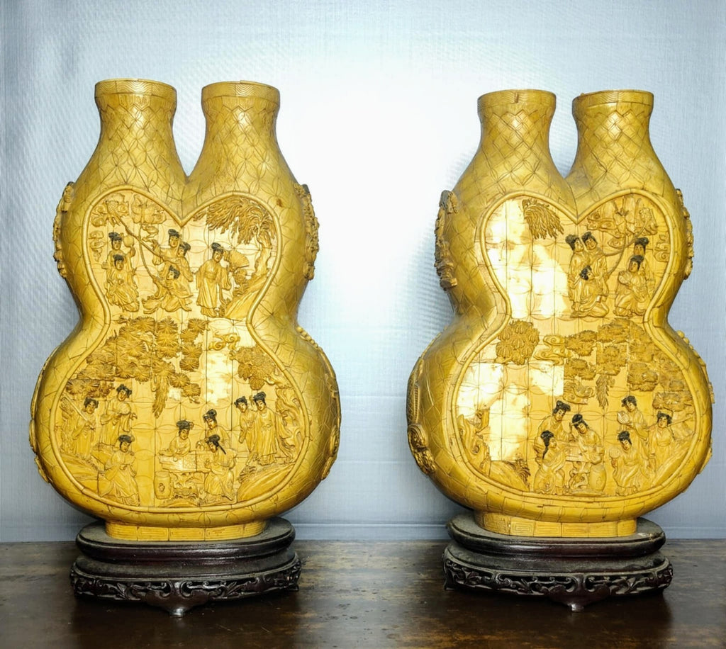 Antique,Unique,Heavy,oriental, Pair Vases 19"Tall And 12"Wide