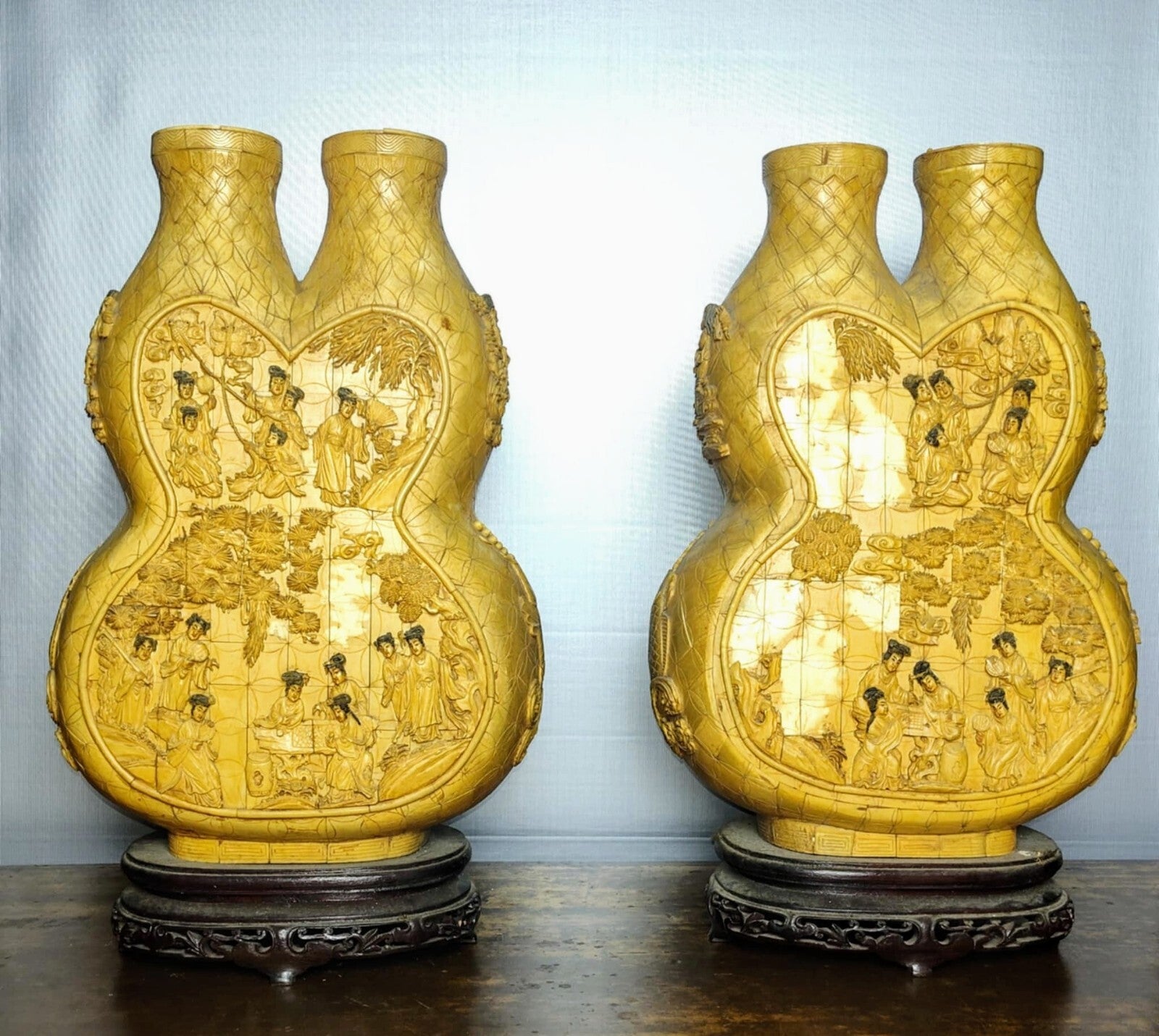Antique,Unique,Heavy,oriental, Pair Vases 19"Tall And 12"Wide