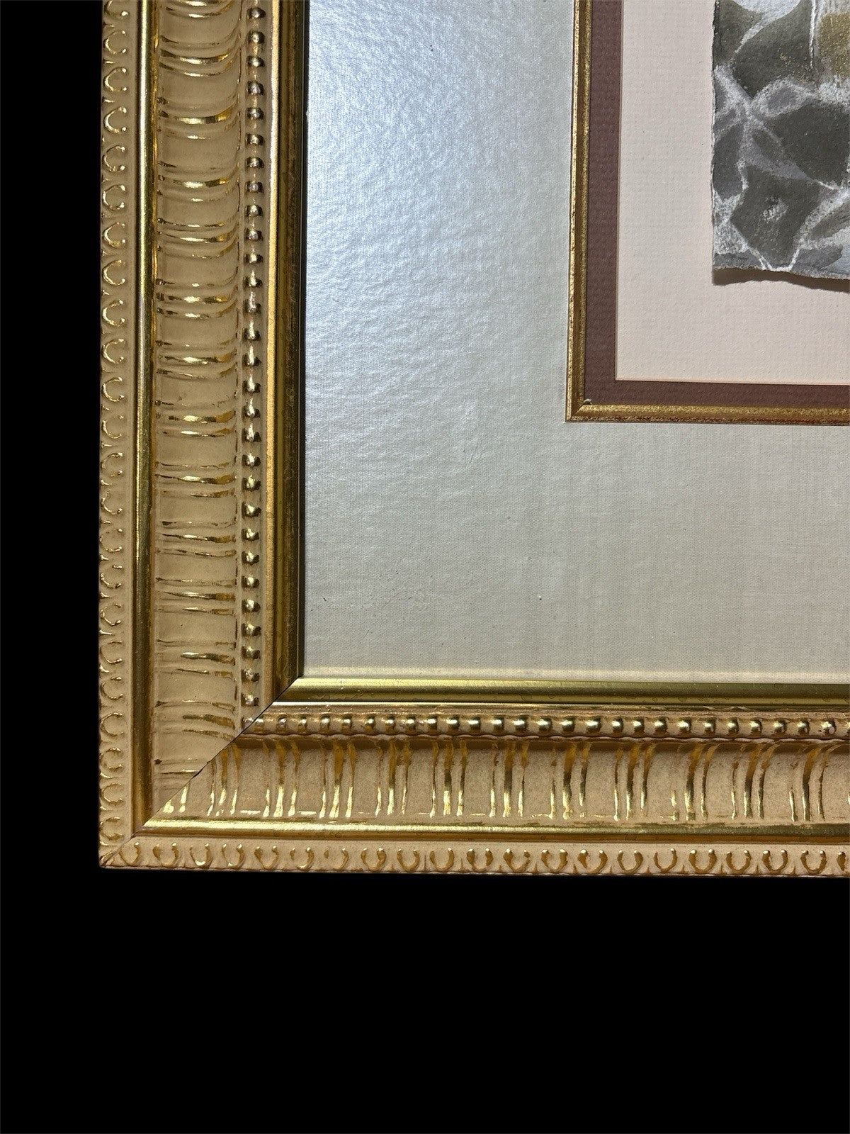 Linda Denison Mixed Media Collage Gold Leaf Art Framed Classical Scene